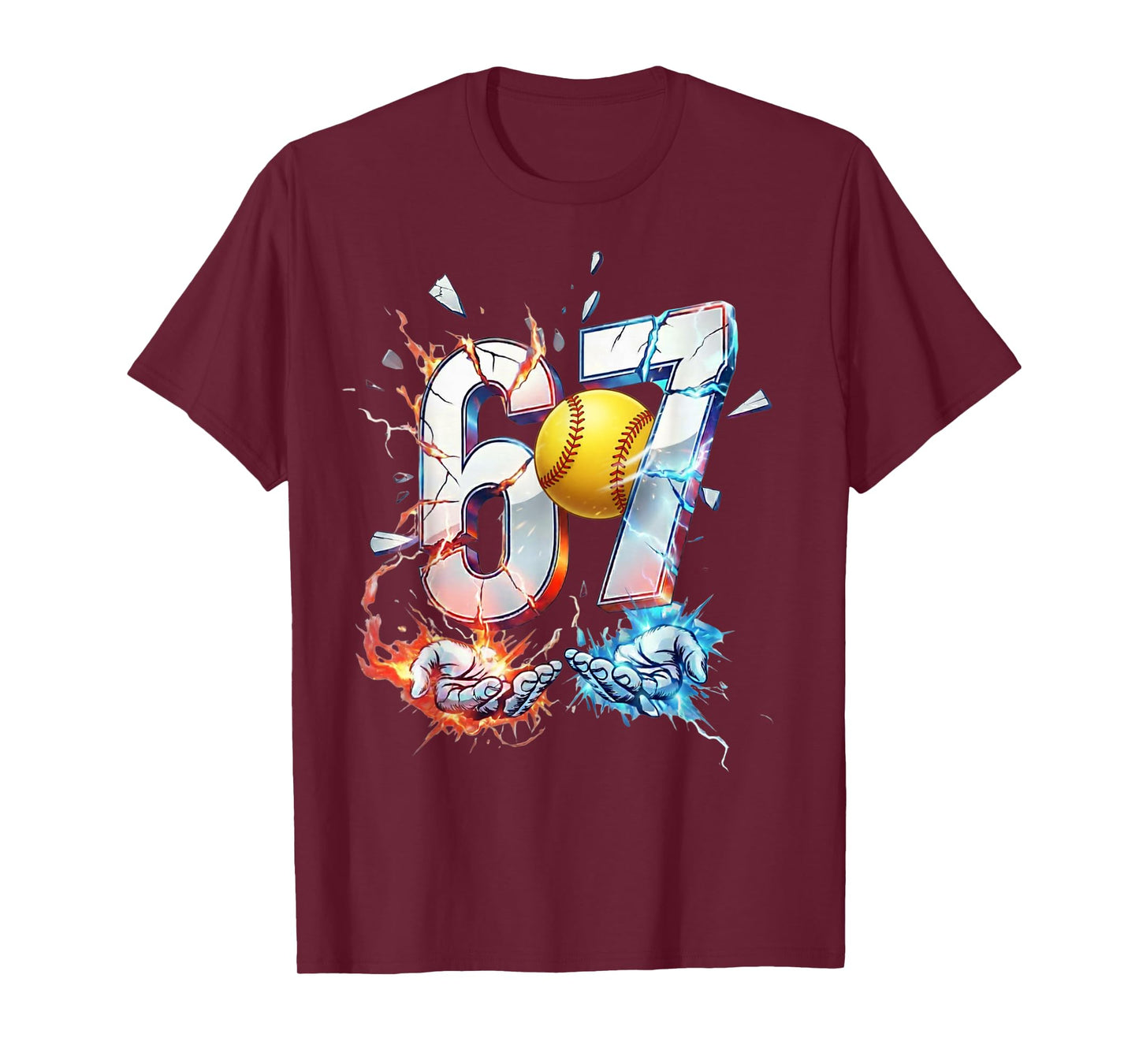 6 7 Softball Six Seven Meme 67 Hands Funny Kids Men Women T-Shirt