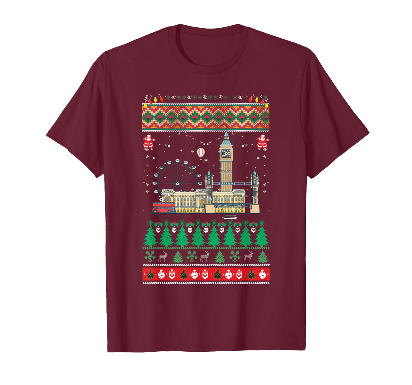 London Christmas Ugly Sweater Big-Ben Holiday Travel UK T-Shirt