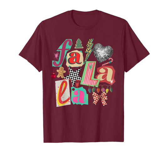 FA La La Retro Christmas Lights Disco Ball Gingerbread Tree T-Shirt