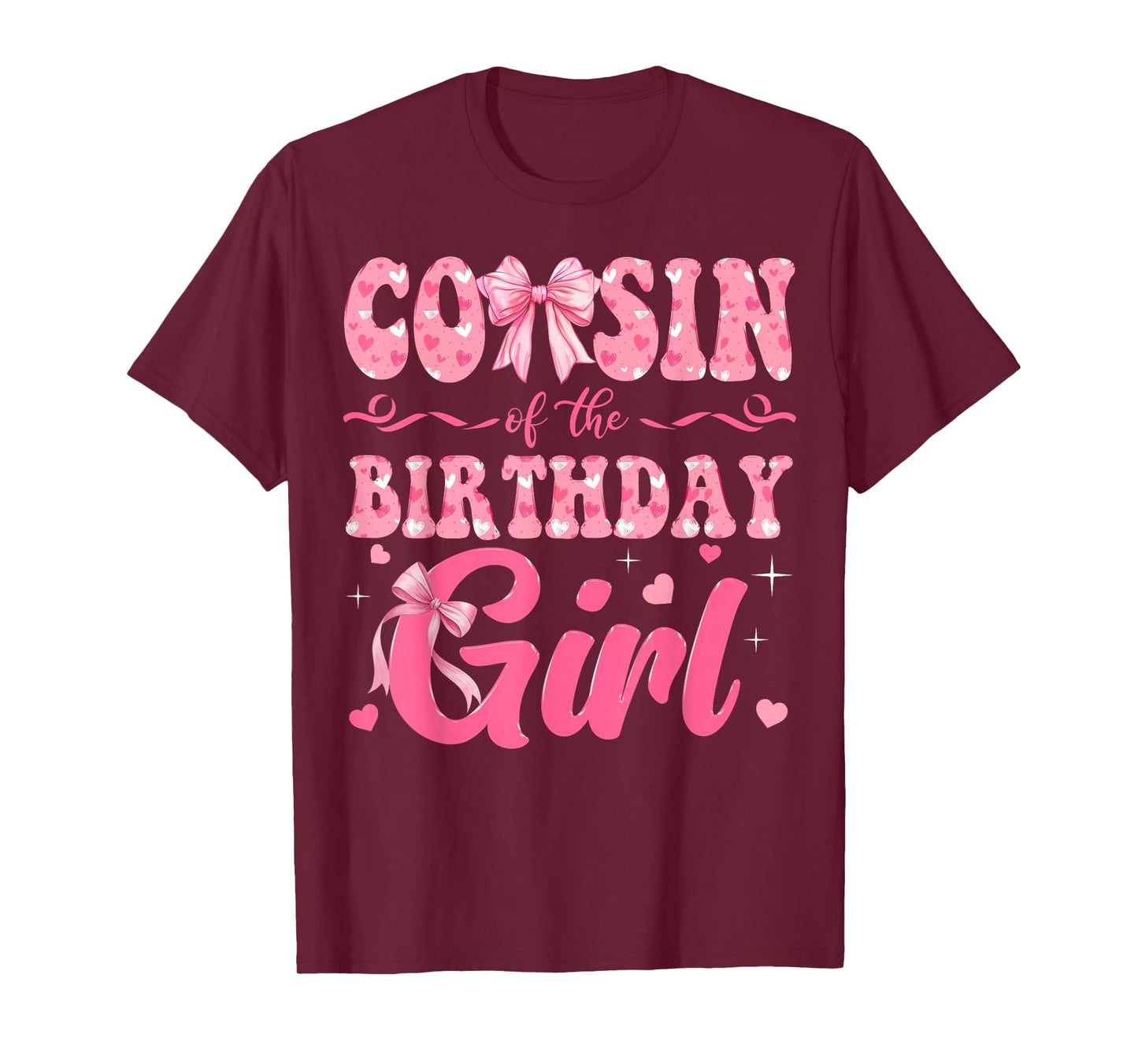 Cousin of The Birthday Girl Family Pink Coquette Bow T-Shirt