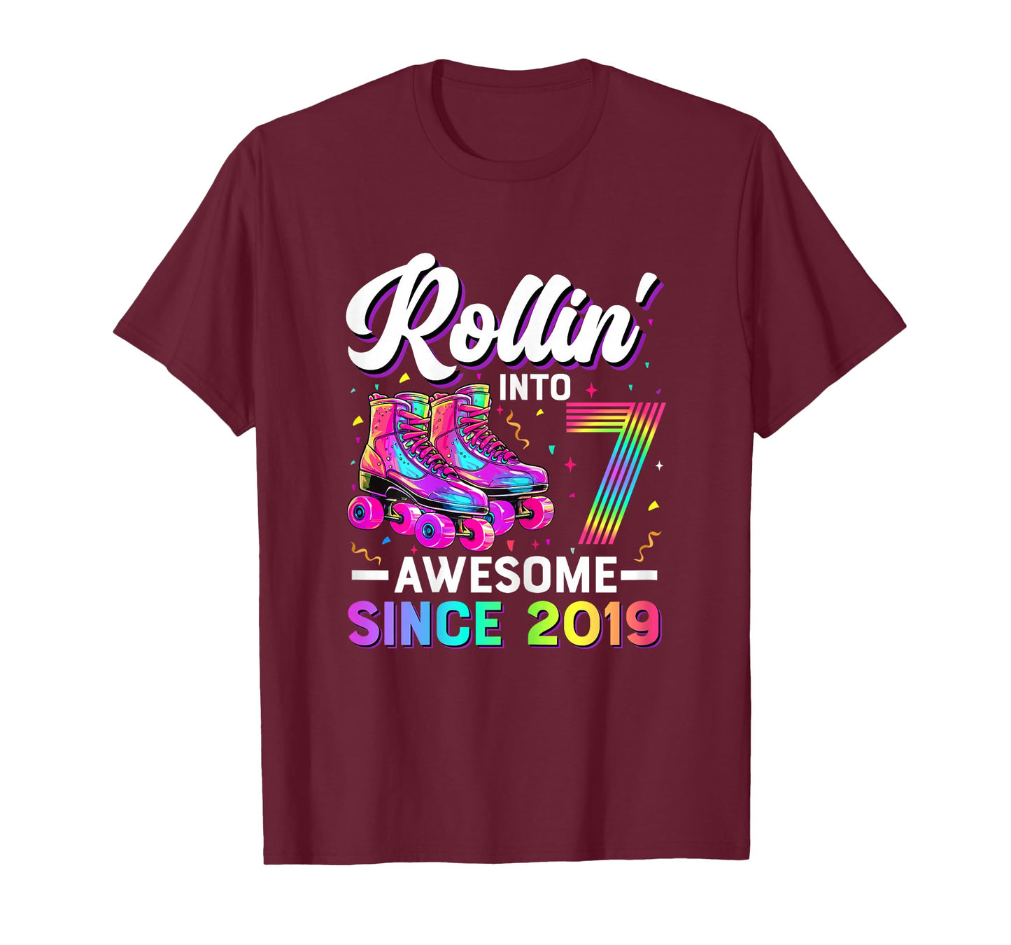7th Birthday Shirt Girl 7 Year Old Roller Skate Skating T-Shirt