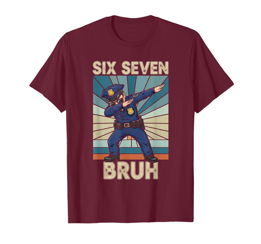 Funny 67 Meme 6 7 Six Seven Policeman Police Officer Retro T-Shirt