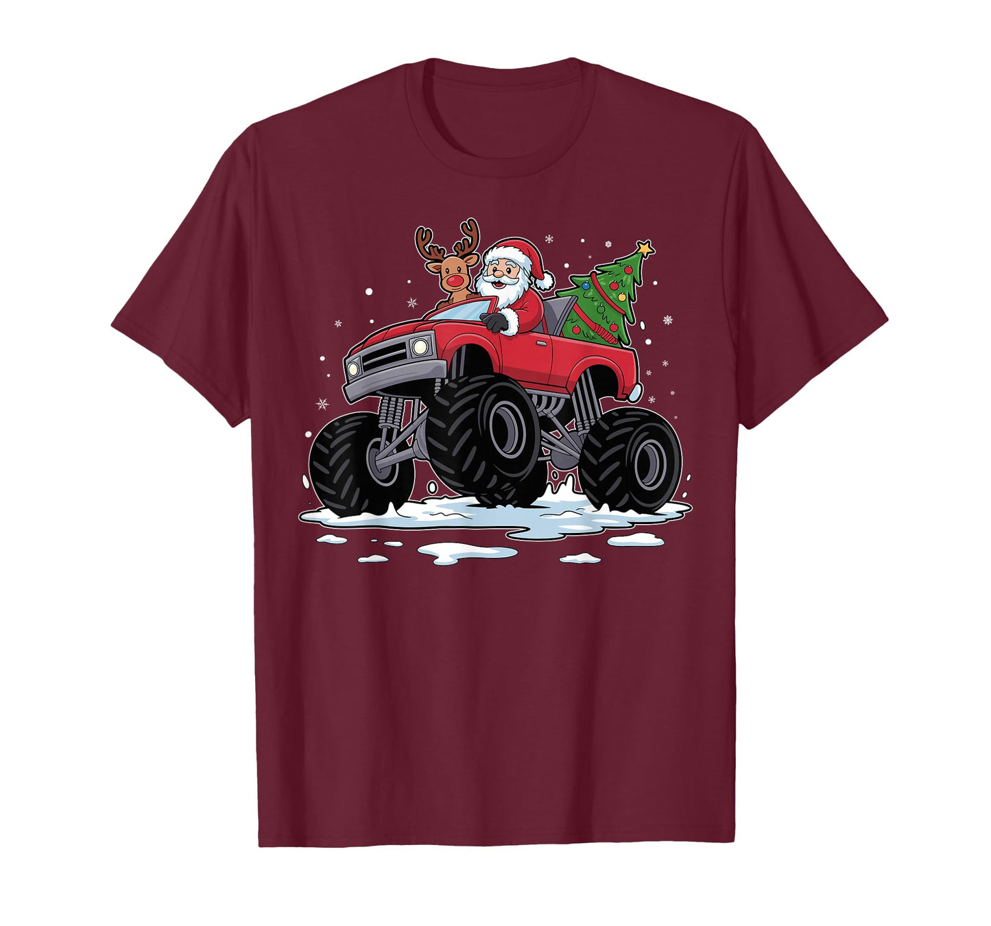 Santa Red Monster Truck Christmas Reindeer Boys Toddler Xmas T-Shirt