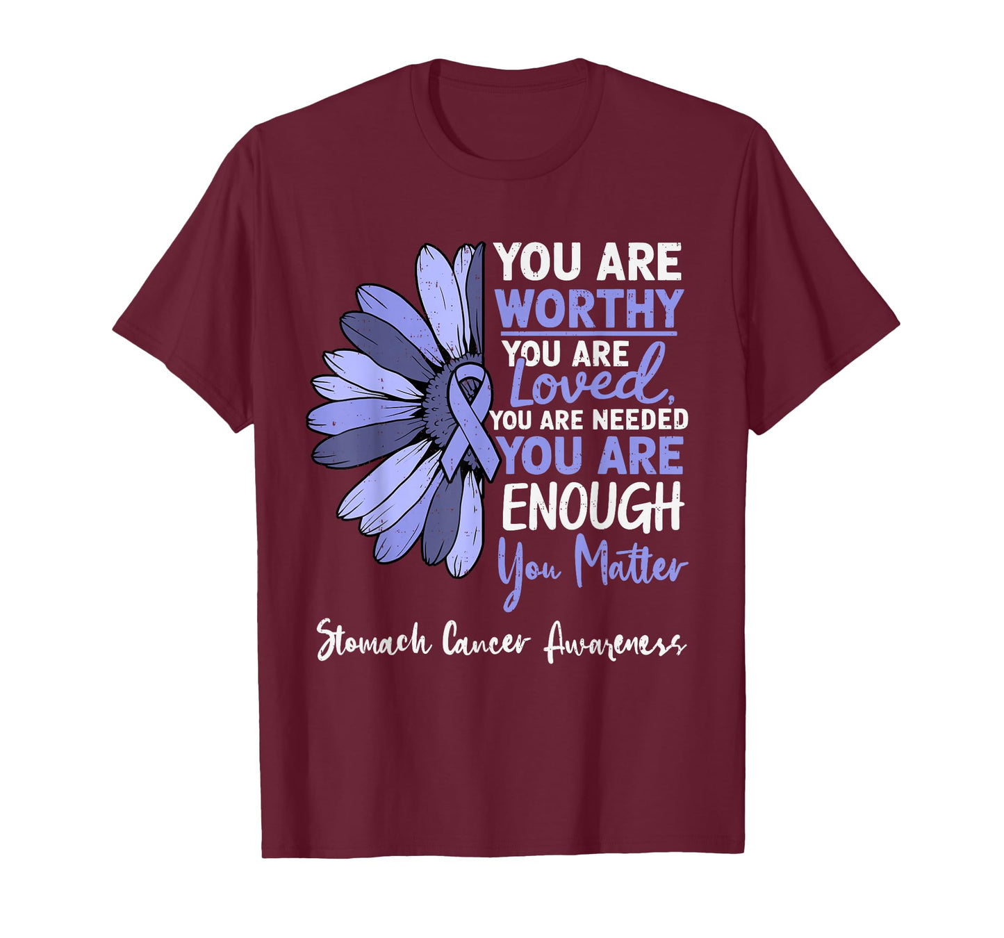 Motivational Stomach Cancer Awareness Ribbon Periwinkle Blue T-Shirt