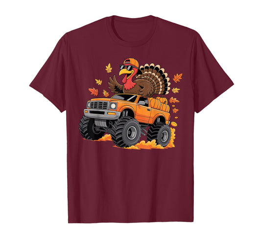 Thanksgiving Turkey Riding Monster Truck Boys Kids Youth T-Shirt