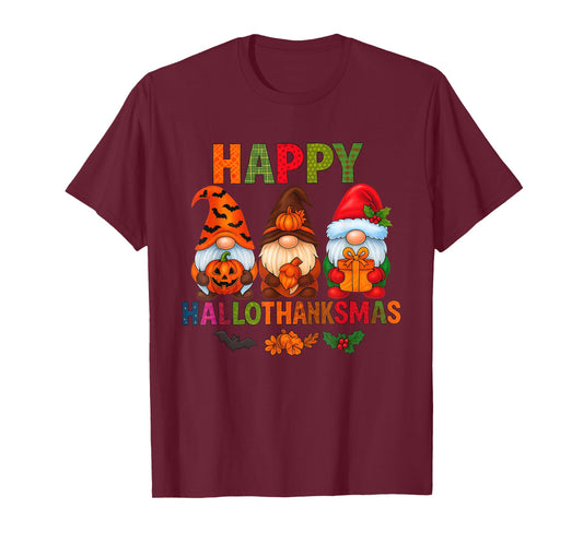 Halloween Thanksgiving Christmas Happy HalloThanksMas Gnomes T-Shirt