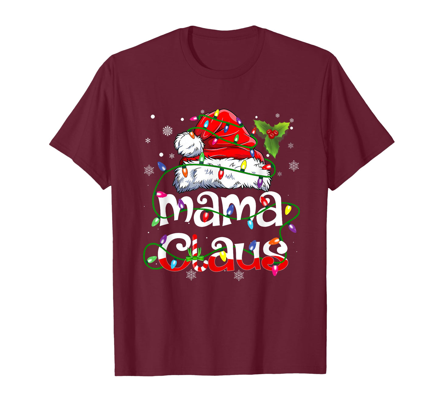 Mama Claus Shirt Christmas Lights Pajama Family Matching T-Shirt