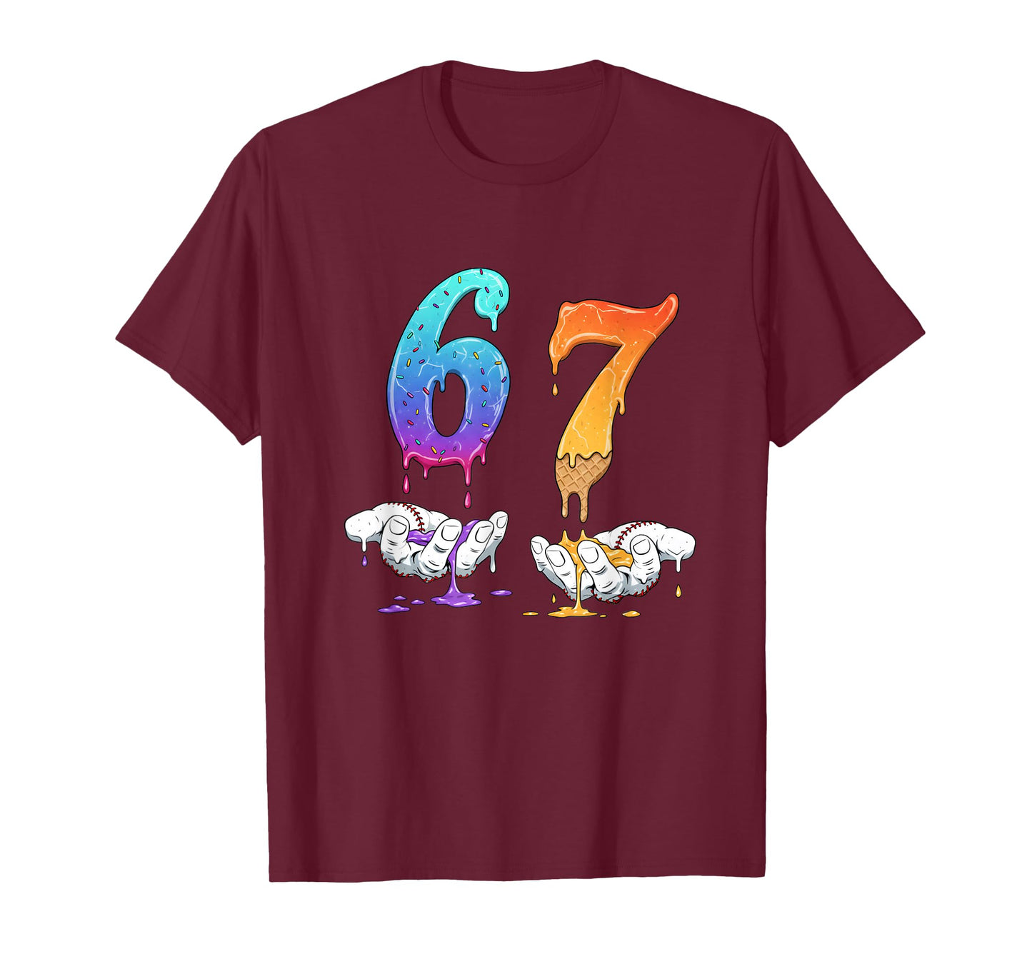 67 Meme Funny Baseball Kids Girls Humor Number 6 7 T-Shirt