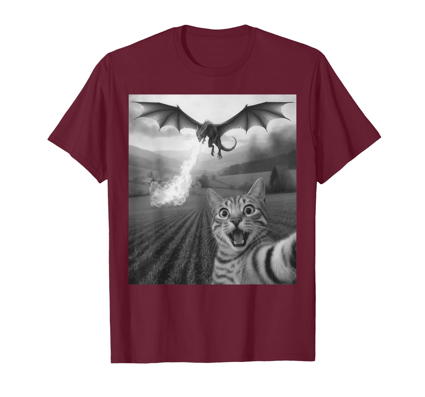 Funny Cat Selfie with Dragon Kawaii Fantasy Creature Art T-Shirt