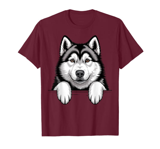 Alaskan Malamute Funny Peeking Pocket Puppy Dog Lover T-Shirt