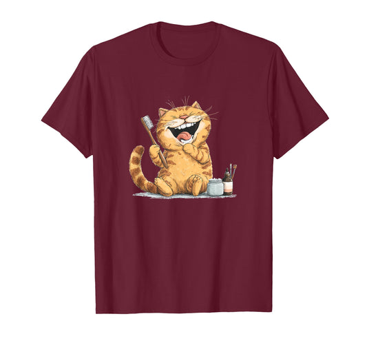 Excited Toothbrush Cat for Brushing and Oral Care Lovers T-Shirt