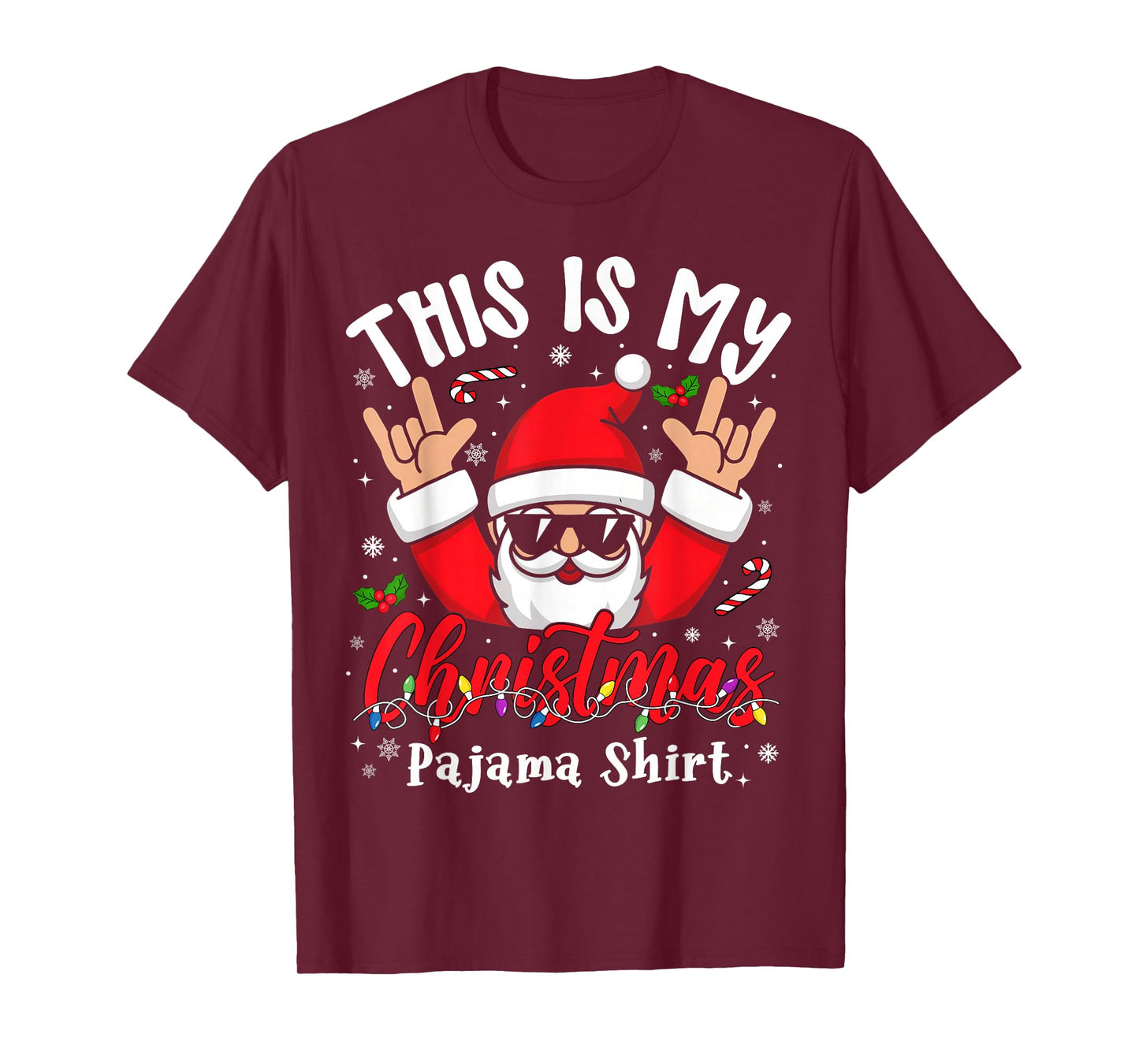 This is My Christmas Pajama Shirt Sunglasses Santa Rock On T-Shirt