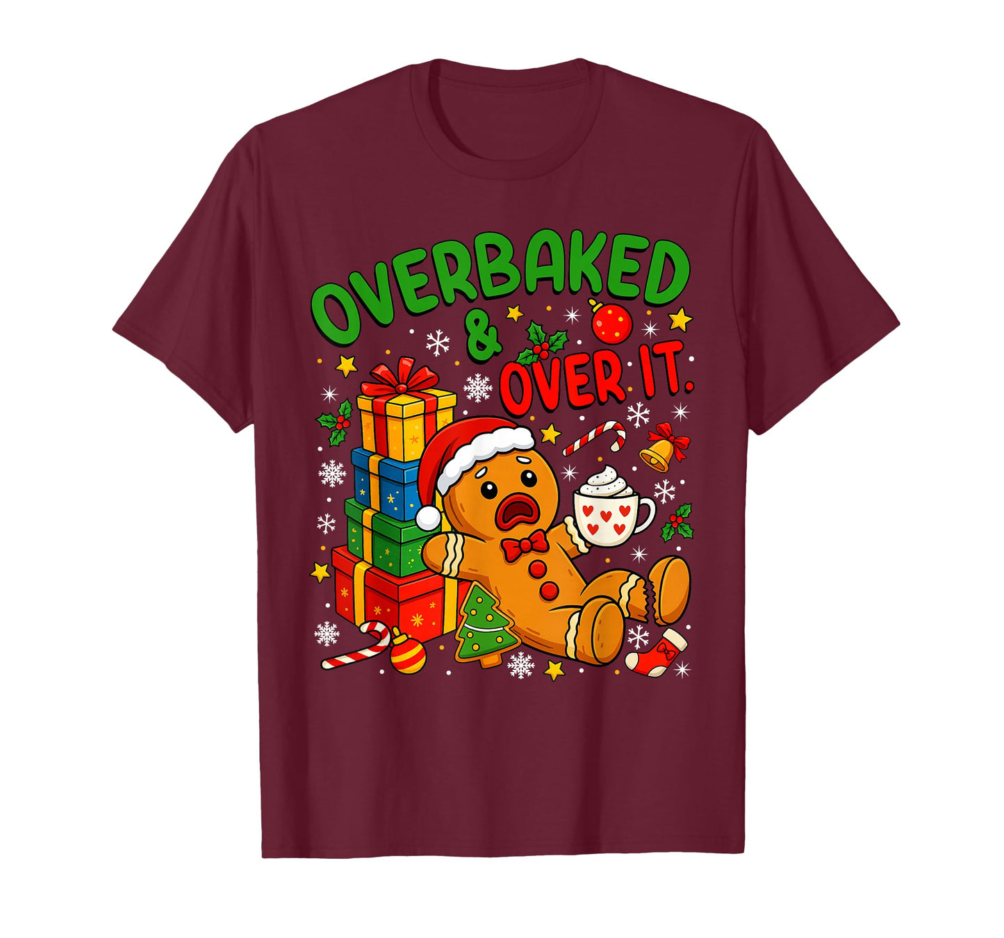 Overbaked and Over It Christmas Cookies Gingerbread Man Kids T-Shirt