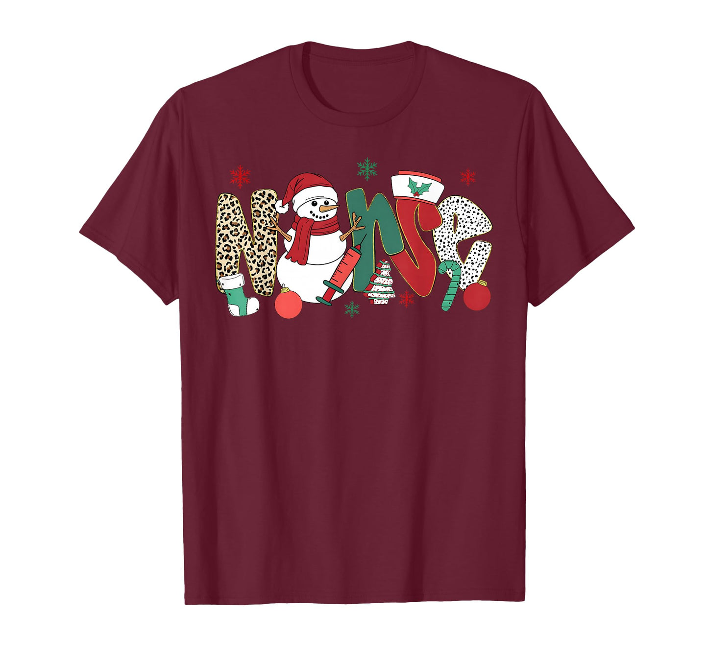 Nurse Snowman Merry Christmas Leopard Snowmies Men Women T-Shirt
