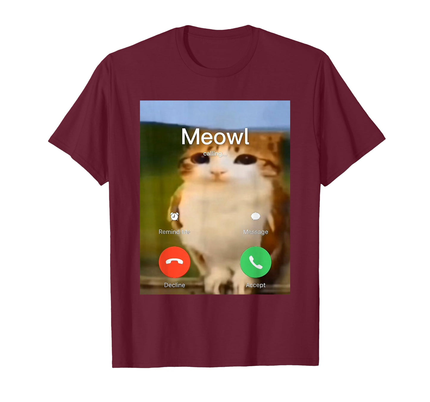Meowl Calling Remind Message Accept Phone Call Cat Meme Owl T-Shirt