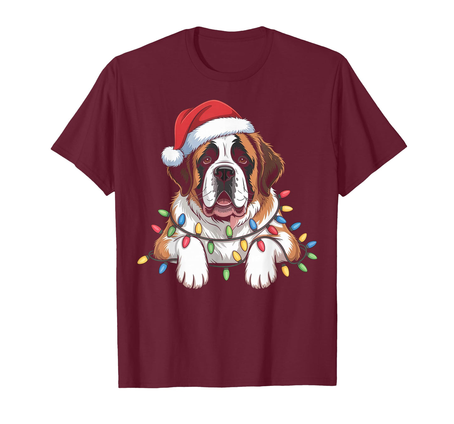 Saint Bernard Dog Christmas Lights Santa Gifts T-Shirt