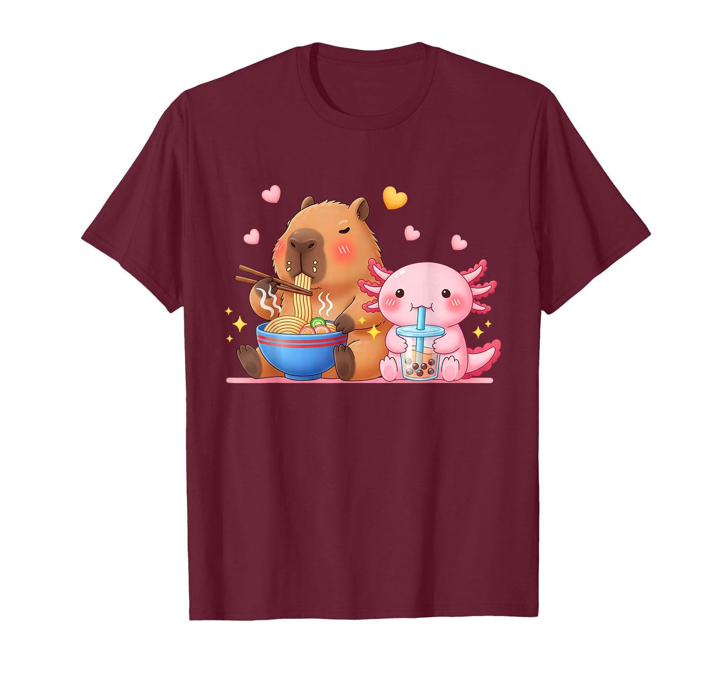 Cute Capybara Ramen and Axolotl Boba Kawaii Boys Girls Kids T-Shirt