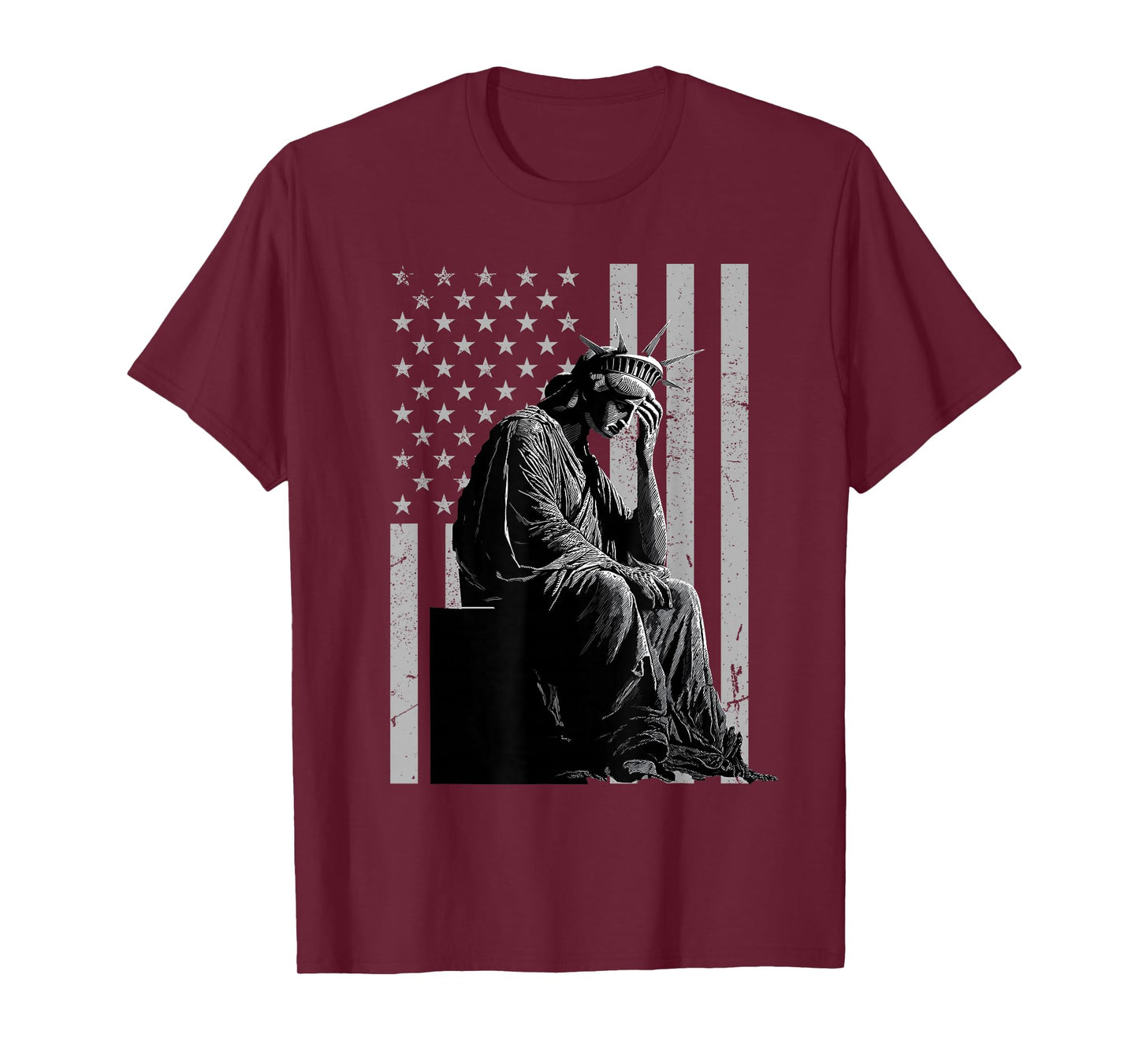 Statue of Liberty Weeping Distressed US Flag T-Shirt