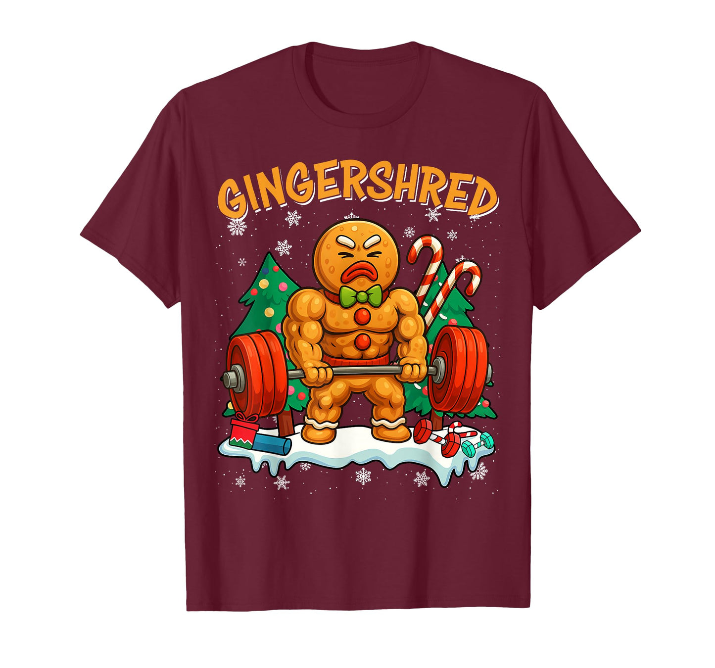 Gingershred Funny Gingerbread Man Gym Bodybuilding Christmas T-Shirt