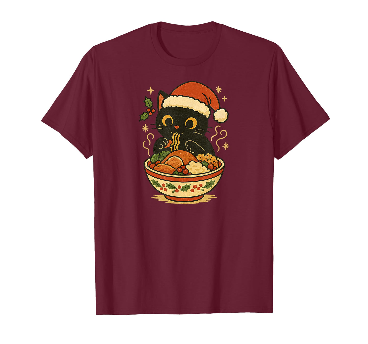 Cute Christmas Cat Eating Ramen Kawaii Japanese Anime T-Shirt