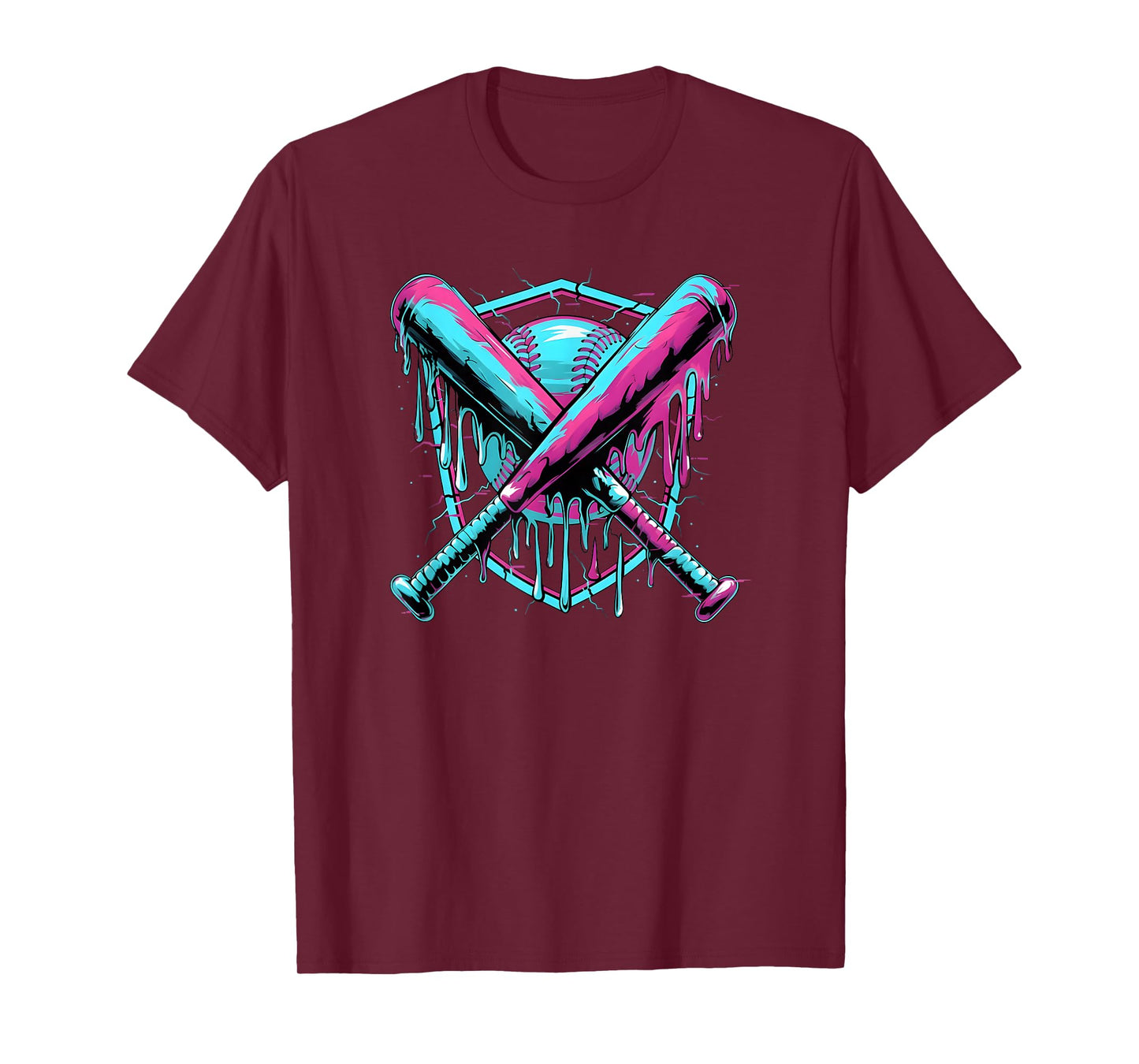 Baseball Drip Ice-Cream Dripping Baseball Bat Vapor Wave T-Shirt