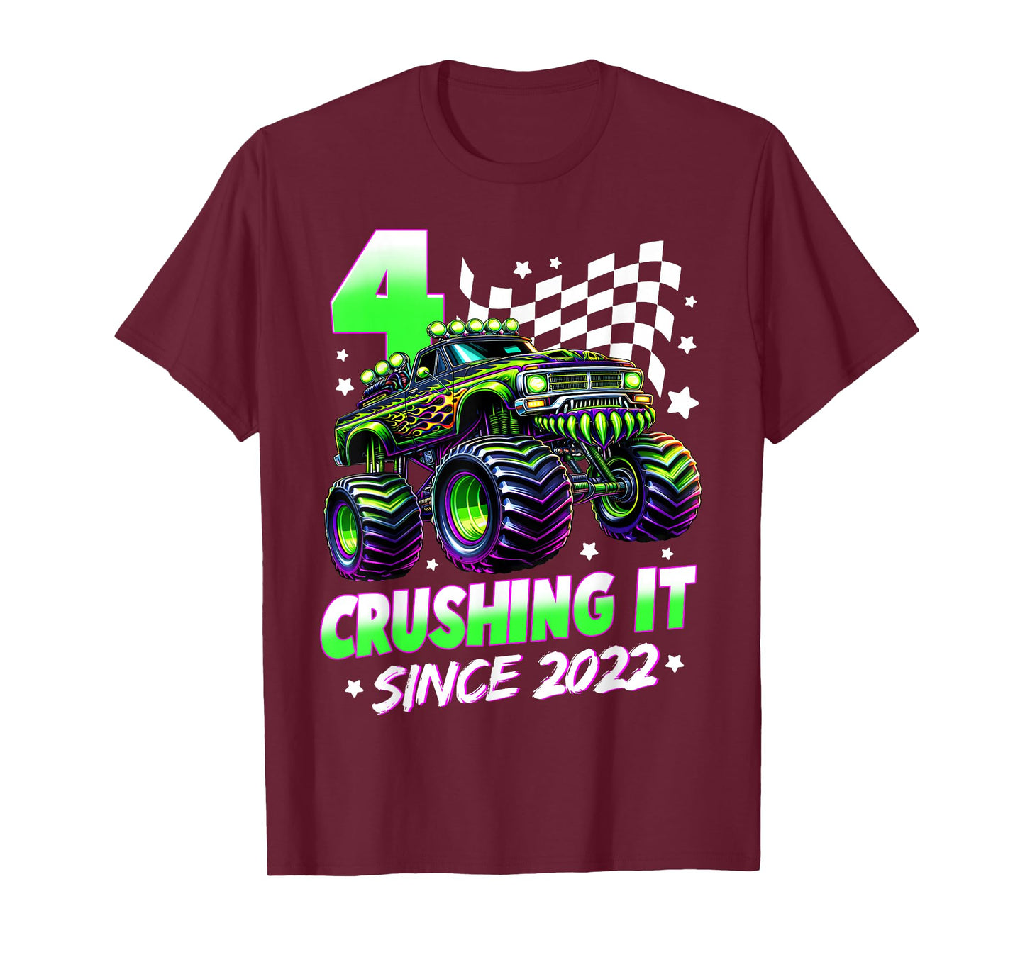 Monster Truck 4 Year Old Boys 4th Birthday Party Born 2022 T-Shirt