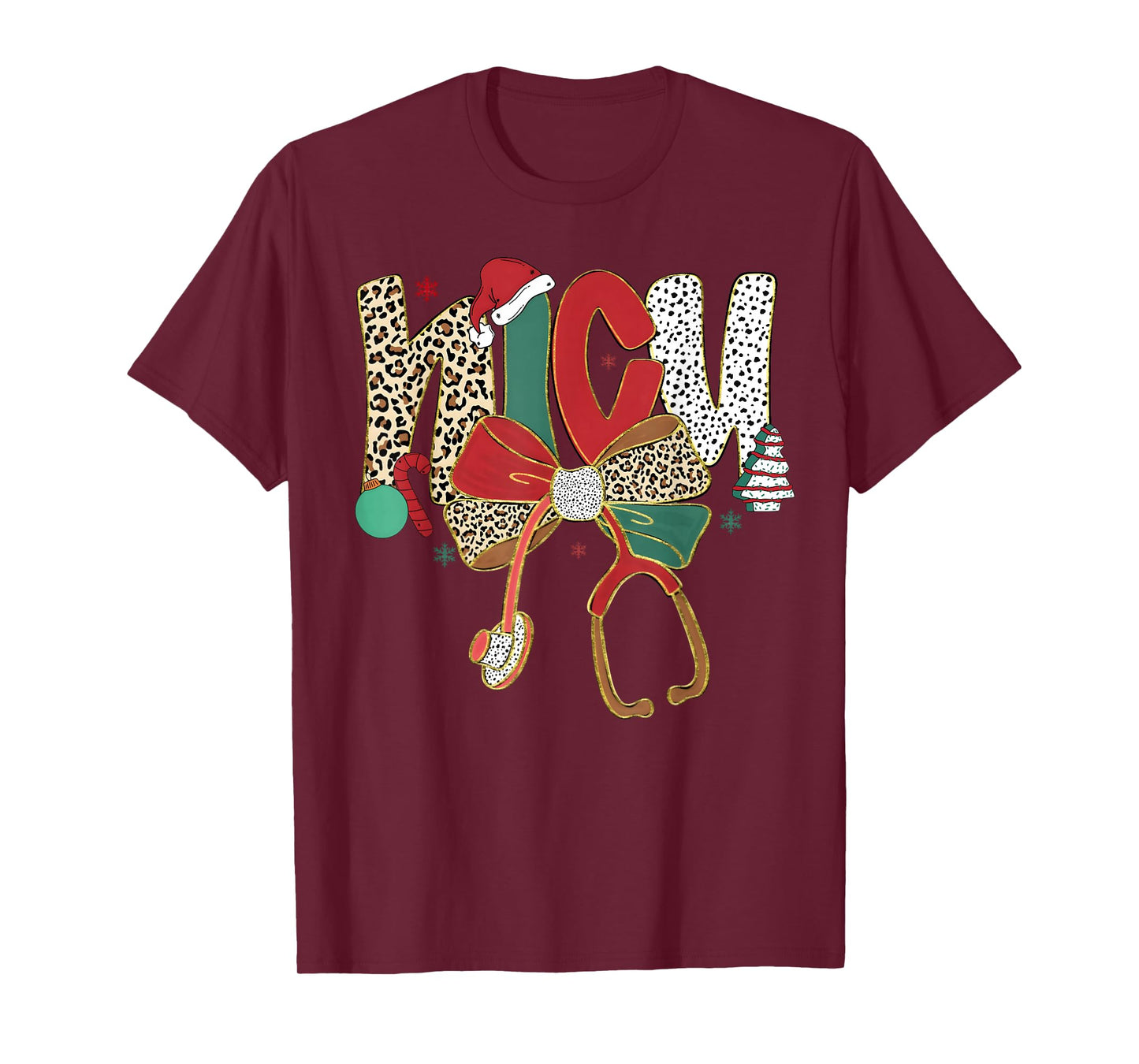 NICU Nurse Merry Christmas Coquette Bow Leopard Men Women T-Shirt