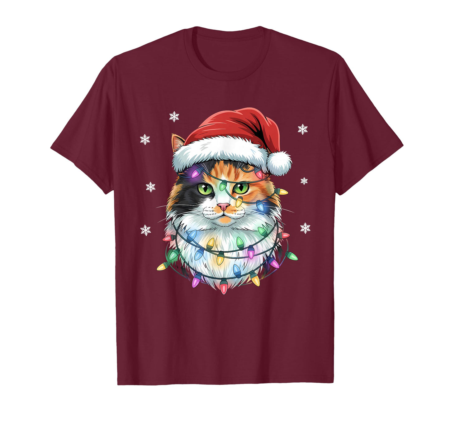 Christmas Lights Cat Santa Hat Xmas Funny Christmas Cat T-Shirt