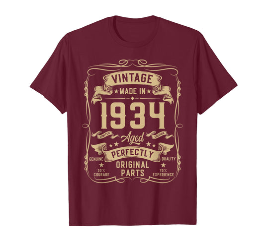 Vintage 1934 92yr 92nd Birthday Gifts for Men 92 Years Old T-Shirt