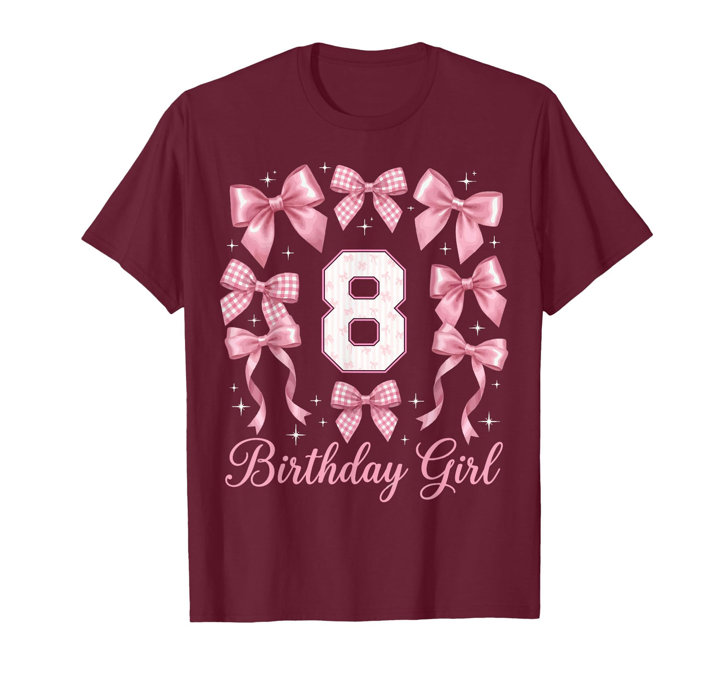 8th Birthday Shirts for Girls Coquette Bow Eight 8 Year Old T-Shirt