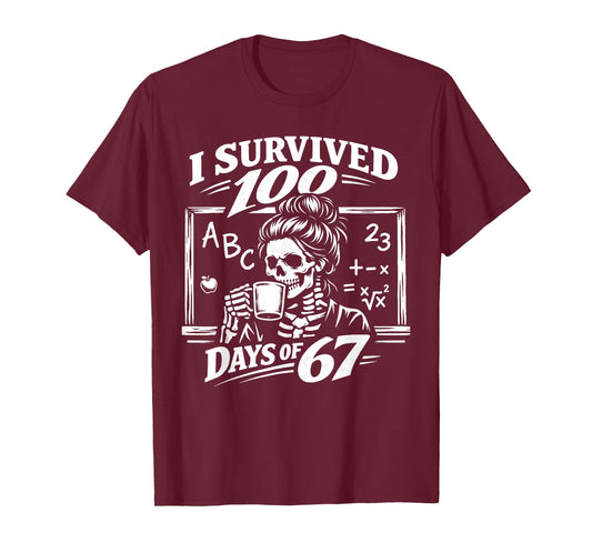 I Survived 100 Days of 6 7 Six Seven Meme Teacher T-Shirt