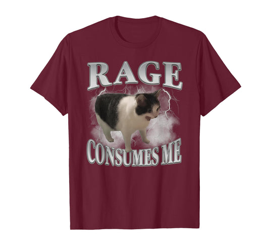 Rage Consumes Me Funny Cat Meme Men Women Novelty T-Shirt