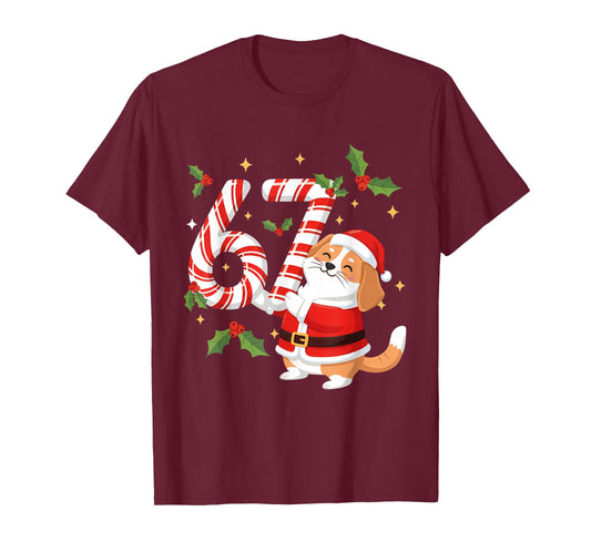 Funny 67 Meme Dog Christmas PJm Men Women Family Matching T-Shirt