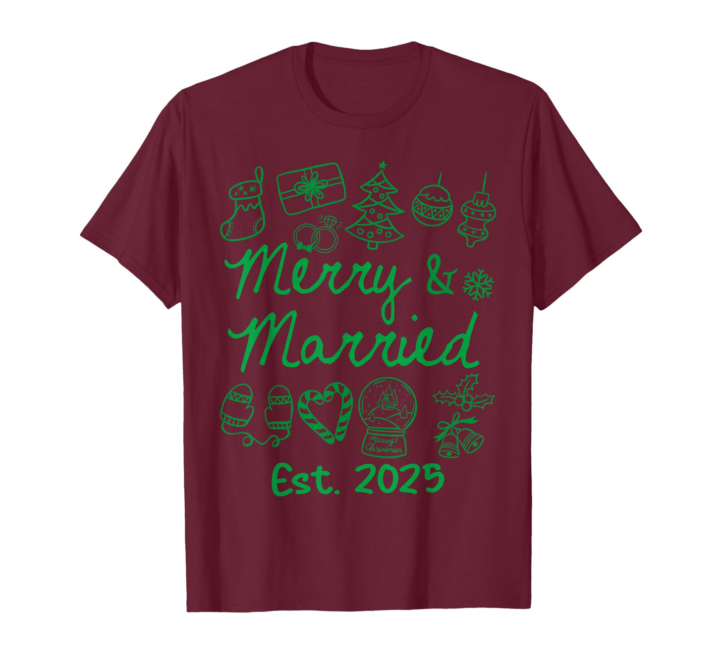 Merry and Married Est 2025 Christmas Couples Matching Group T-Shirt