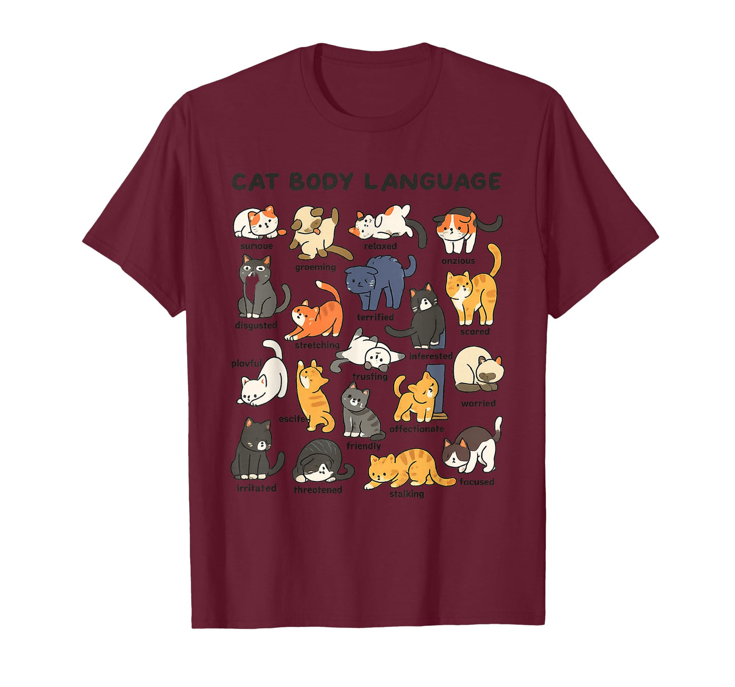 Cat Body Language Cute Cat Lover Kawaii Girl Women Kids T-Shirt