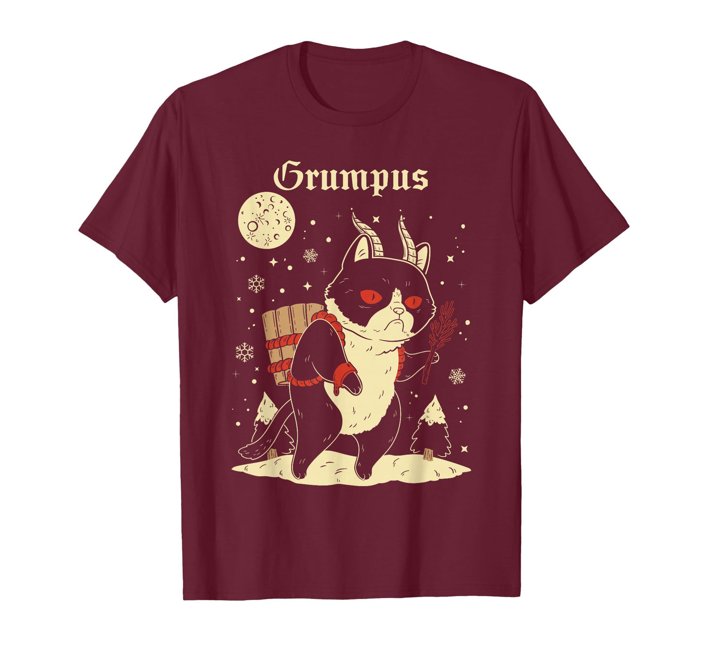 Krampus Cat Christmas Evil Monster Grumpy Kitten Creepy Xmas T-Shirt