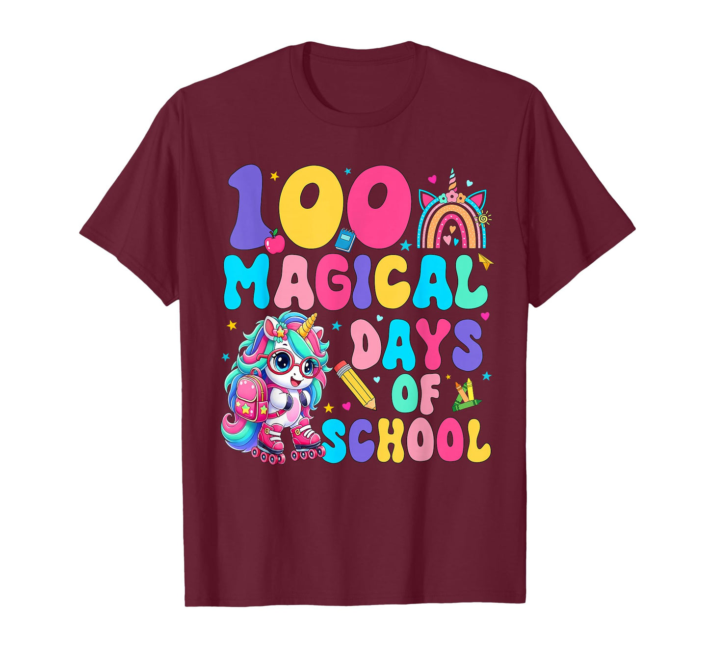 100 Magical Days Unicorn Happy 100th Day of School Girls Kid T-Shirt