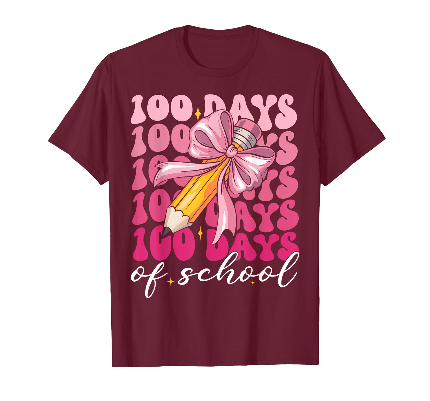 100 Days of School Girls Coquette Pink Bow Teacher Student T-Shirt