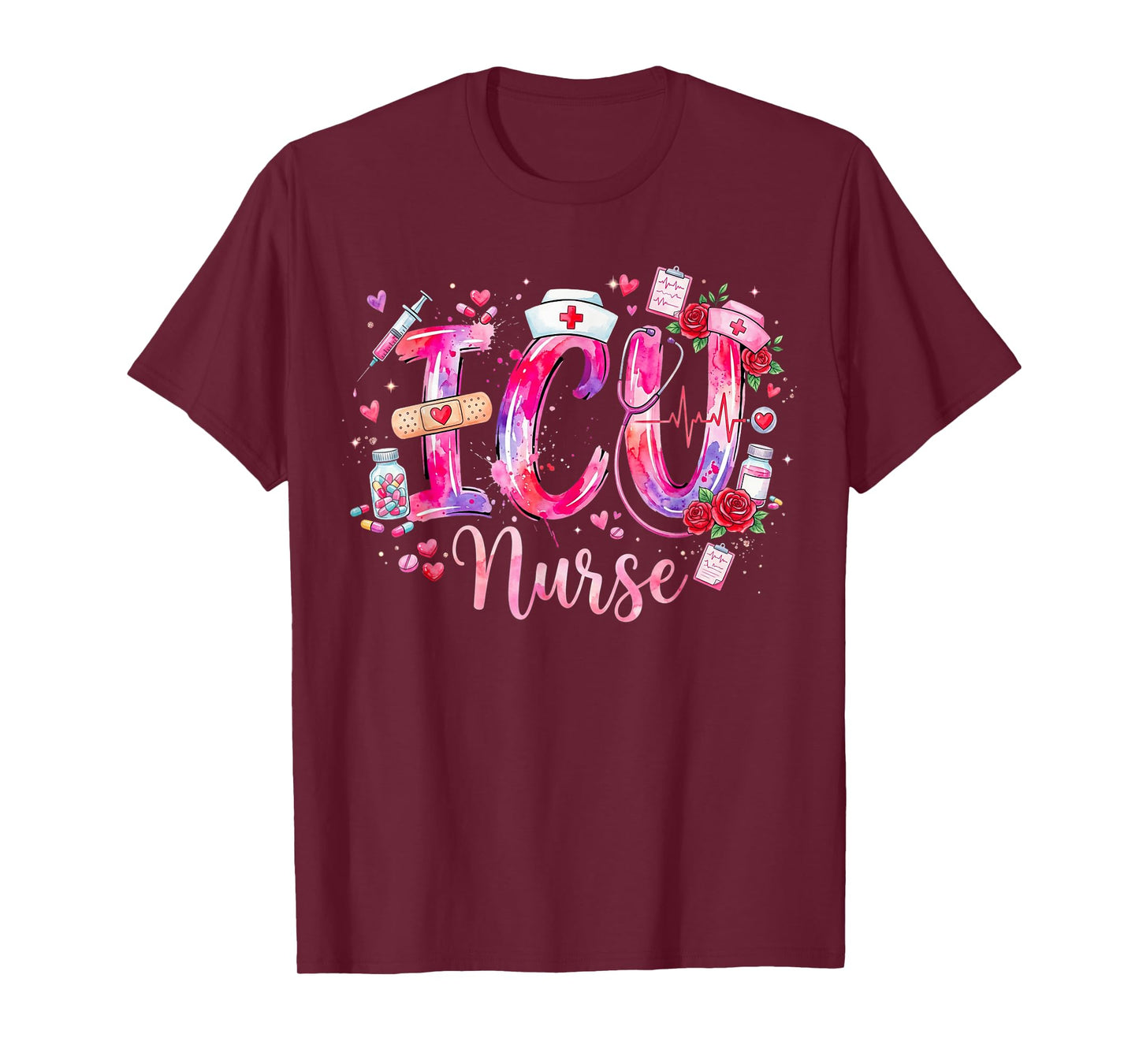 Cute Hearts ICU Valentine Nurse Valentines Shirt Nurses T-Shirt