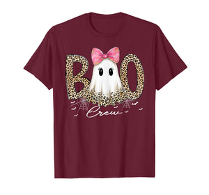 Preppy Leopard Boo Boo Crew Funny Ghost Halloween Women T-Shirt