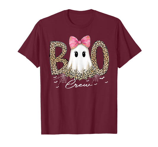 Preppy Leopard Boo Boo Crew Funny Ghost Halloween Women T-Shirt
