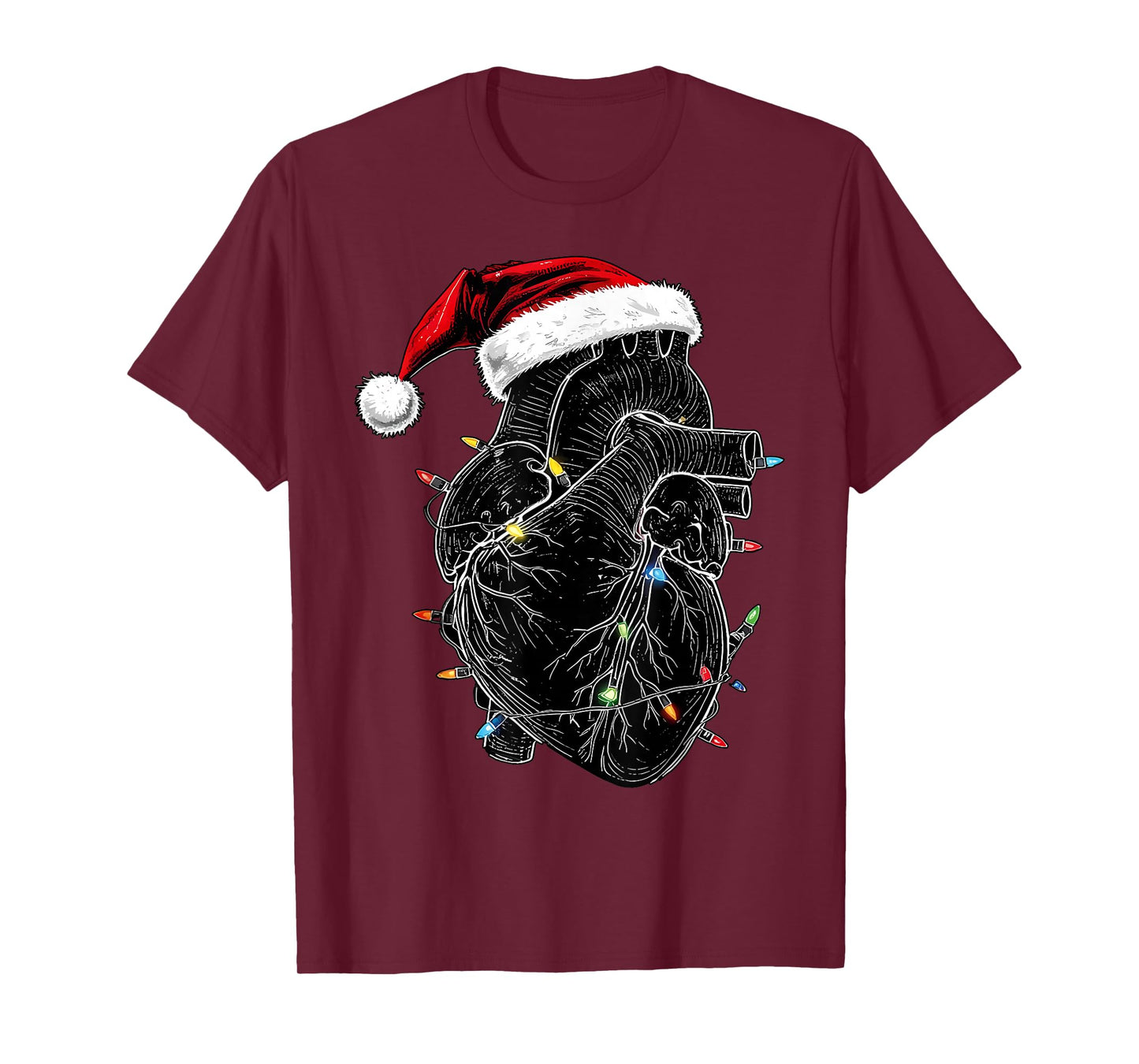 Heart Anatomy Santa Hat Christmas Light CVICU Crew Cath Lab T-Shirt