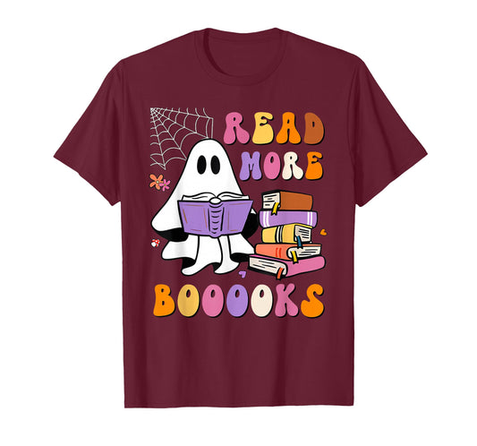 Read More Books Ghost Reading Book Teacher Halloween Funny T-Shirt