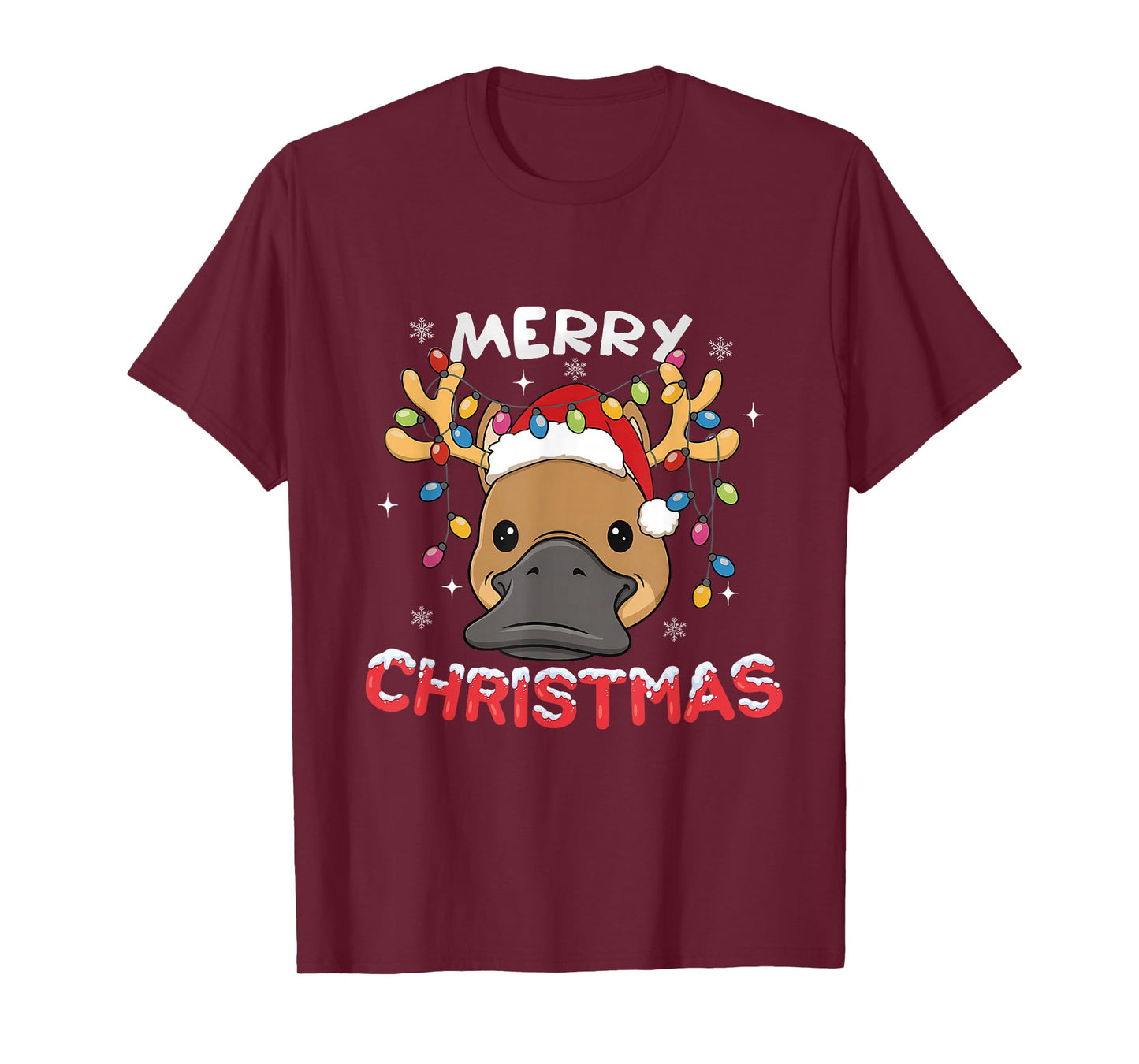 Merry Christmas Platypus Reindeer Xmas Family Men Women T-Shirt