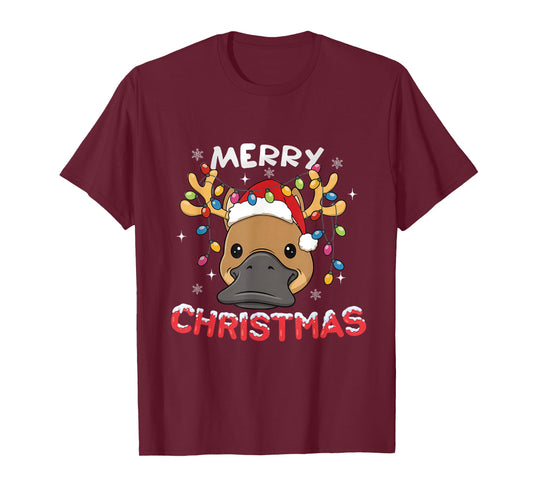 Merry Christmas Platypus Reindeer Xmas Family Men Women T-Shirt