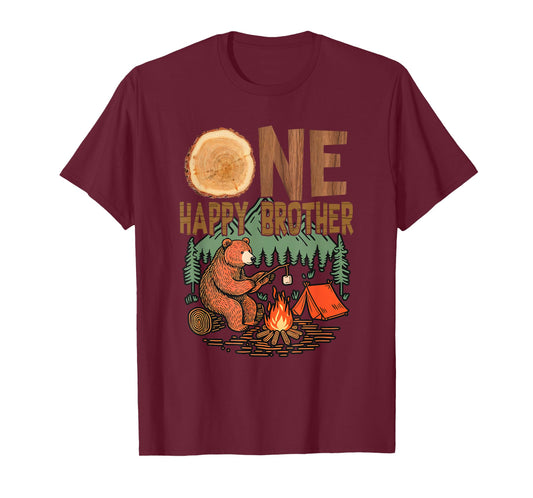 One Happy Brother Camper 1St Birthday Camping Bear T-Shirt
