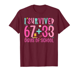 I Survived 67+33 Days of School Teacher Boys Girls 100 Days T-Shirt