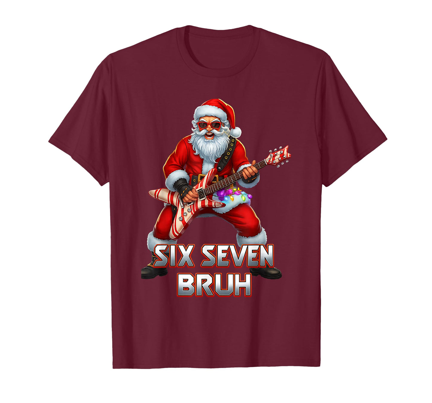 Funny Six Seven Christmas 6-7 Meme Rock Santa Six Seven Bruh T-Shirt