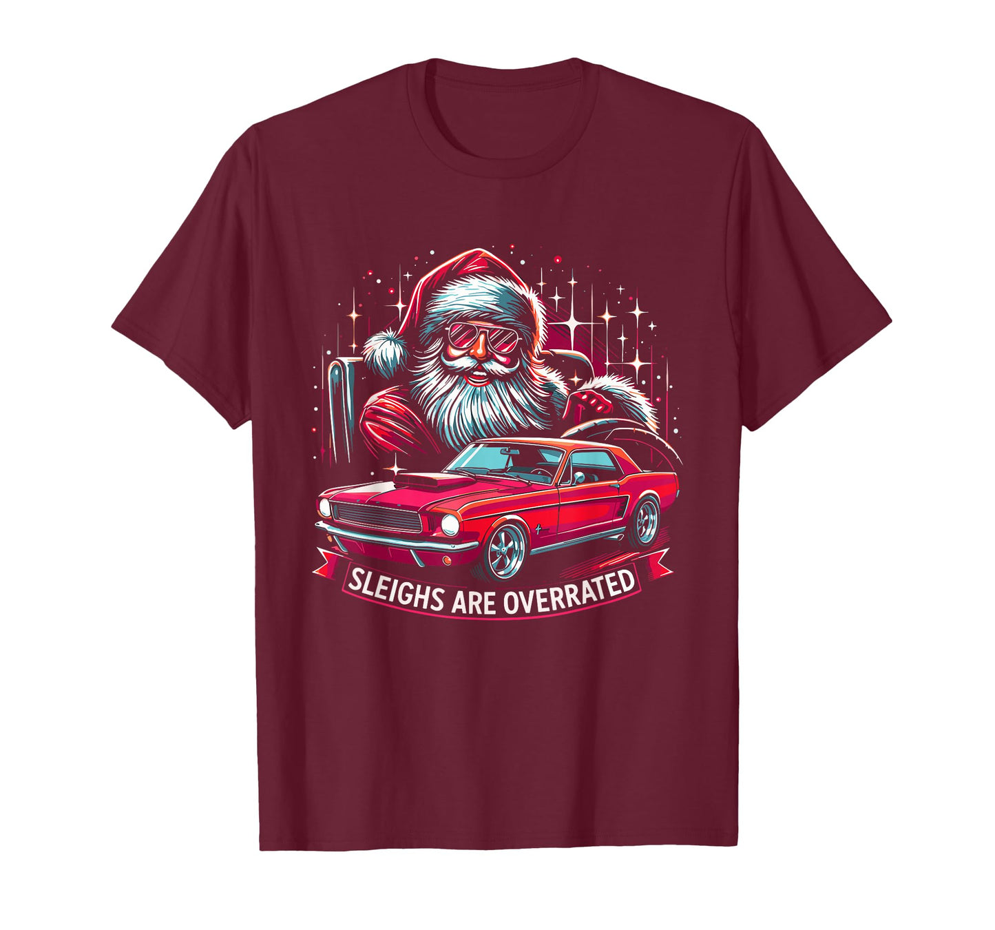 Classic Muscle Car Santa Hotrod V8 Enthusiast Christmas T-Shirt
