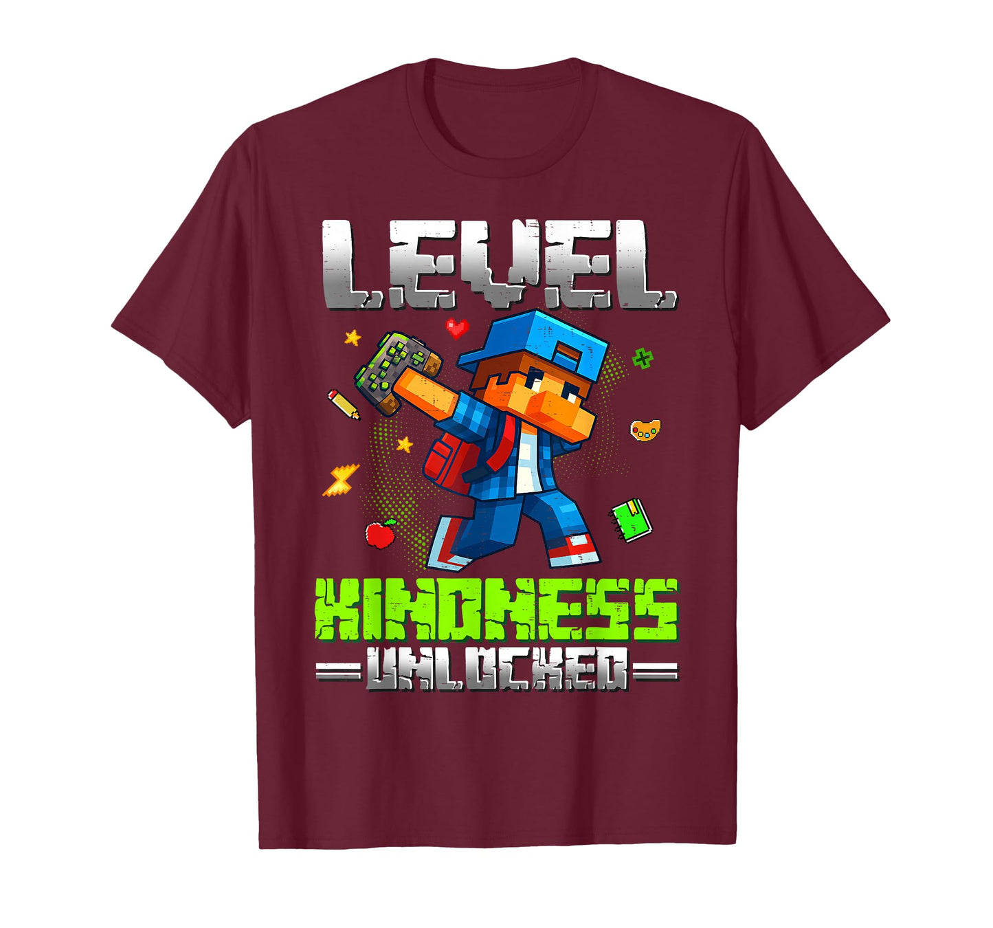 Kids Level Kindness Unlocked Game Pixel Boys Inspirational T-Shirt